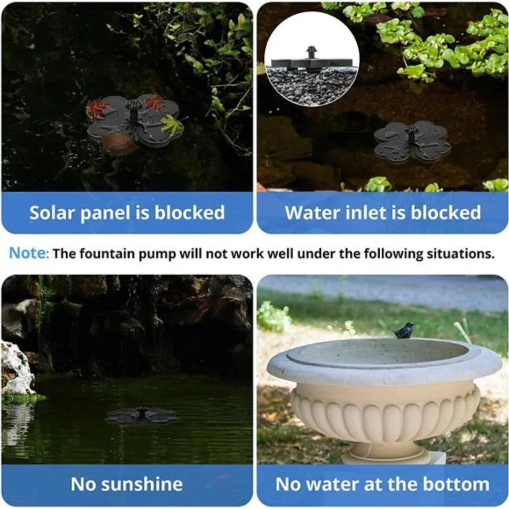 Solar Fountain Pump for Bird Bath, Lucky Clover Solar Water Pump for Pond